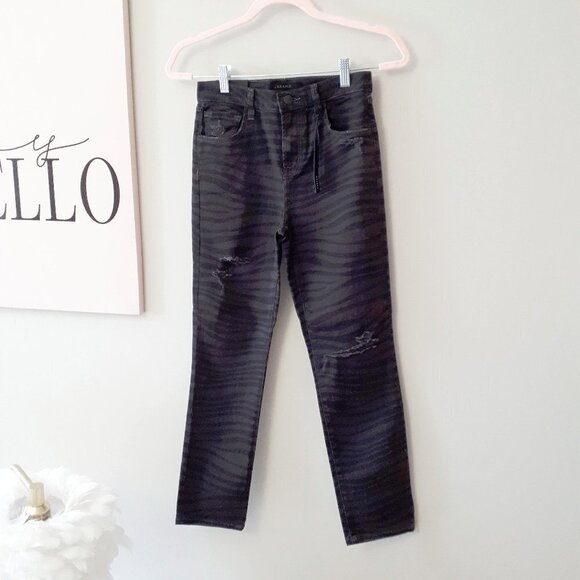 NWT J Brand black grey animal print distressed high rise crop jeans - Picture 4 of 5
